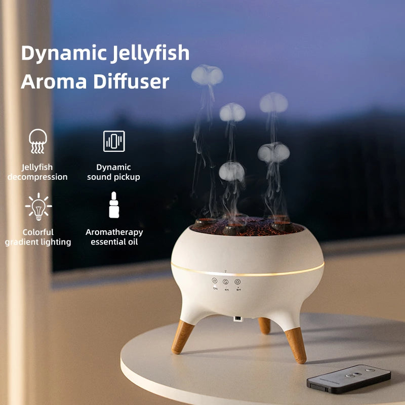 Dynamic Jellyfish Air Humidifier 250ml Flame Aromatherapy Essential Oil Diffuser Remote Control Bedroom Humidifier,